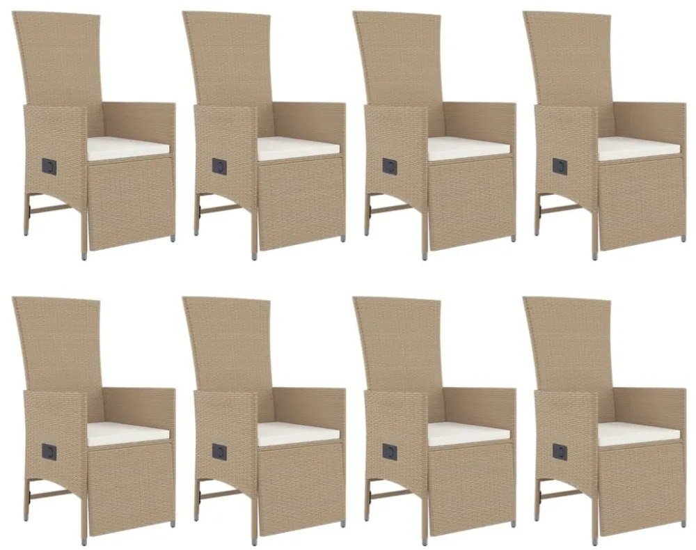 vidaXL 9 részes bézs polyrattan kerti étkezőgarnitúra párnákkal