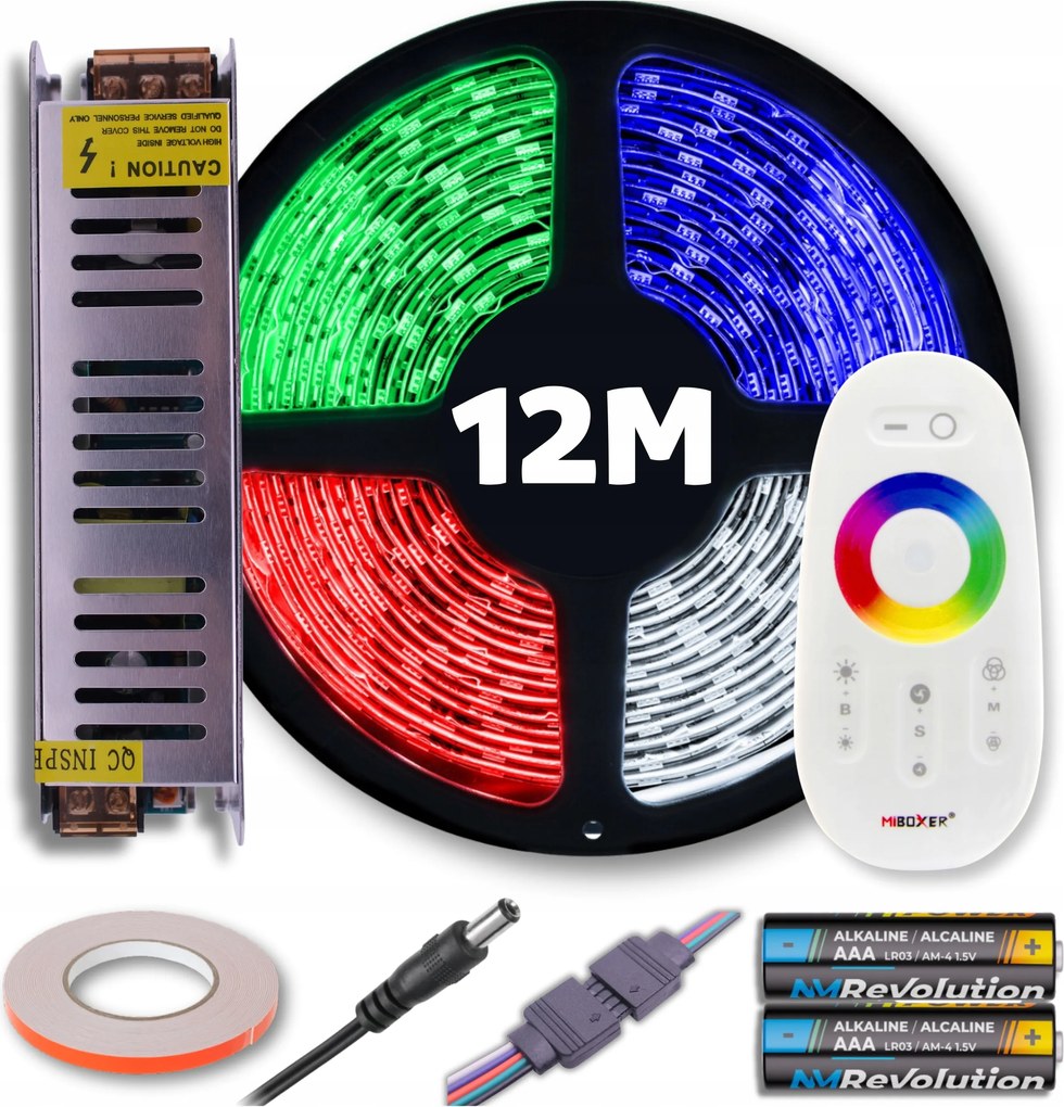 Rgb Led szalag szett színes hideg fehér távirányítóval és tápegységgel 12M 12V