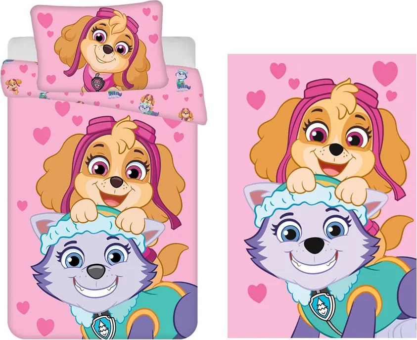 Mancs Őrjárat Pink gyerek, ovis ágyneműhuzat és polár takaró szett