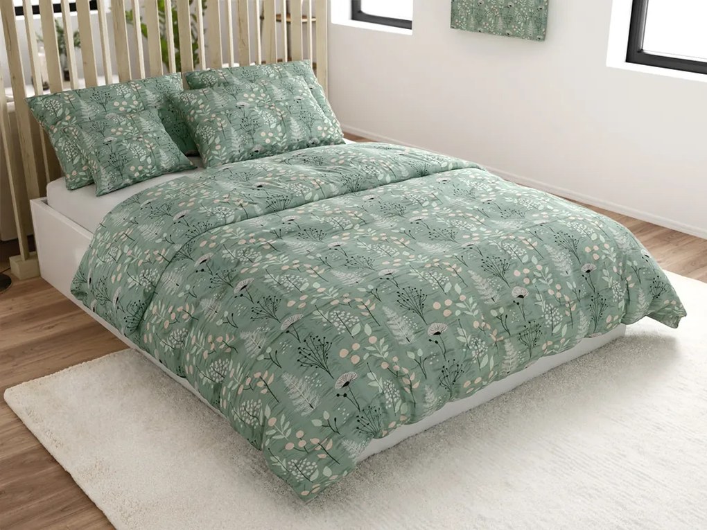 Krepp ágynemű WILD FLOWERS mentás Ágyneműhuzat mérete: 70 x 90 cm | 140 x 200 cm