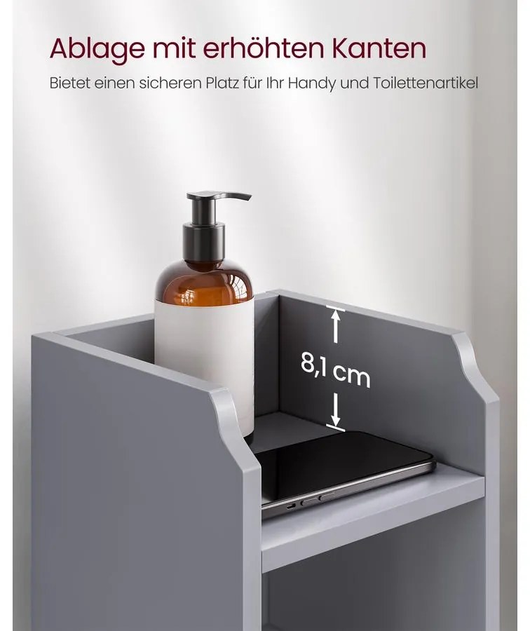 Keskeny fürdőszobai álló tárolószekrény 20x18x80cm, szürke