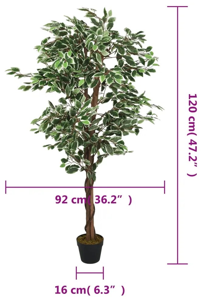 vidaXL zöld mű fikusz fa 630 levéllel 120 cm