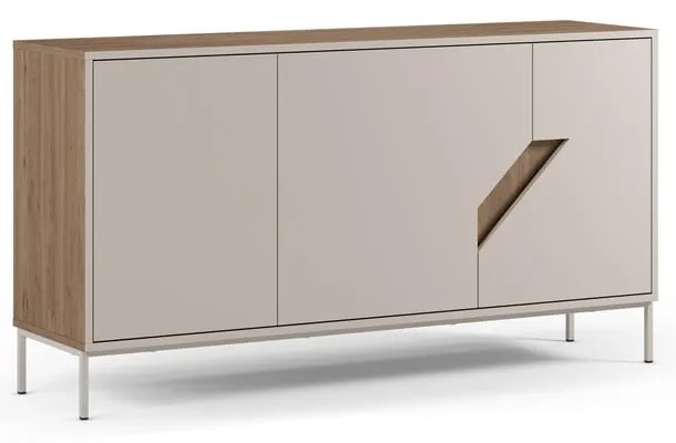 Krémszínű-natúr színű komód tölgyfa dekorral 150x80x40 cm Lilou – Marckeric