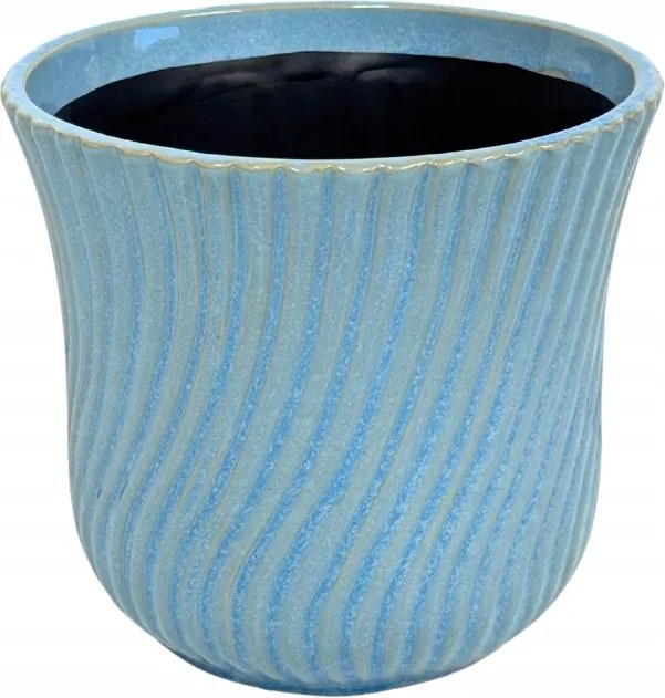 Kerámia virágtartó 14 cm virágcserép kék csíkos 1 db