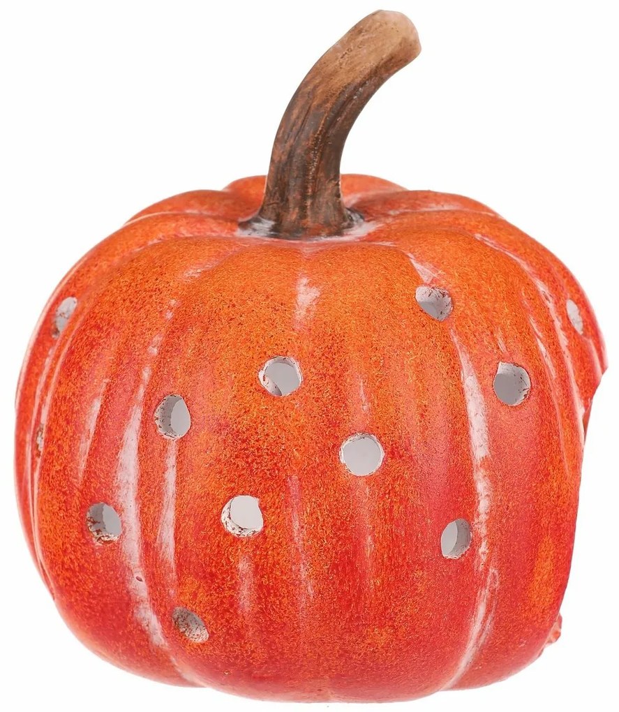 Tök gyertyatartó, lyukas, narancssárga, kerámia, átmérő: 14 cm