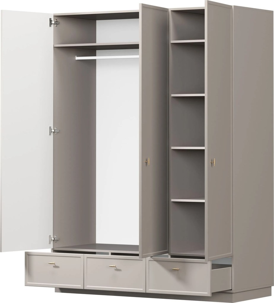 Lorini gardróbszekrény 150 cm polcokkal - kasmír / arany T-bar fogantyúk