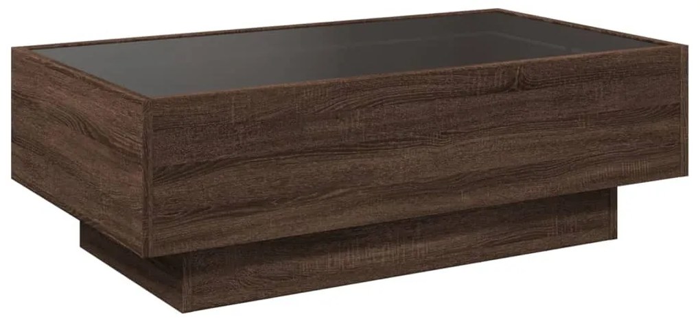 barna tölgy szerelt fa dohányzóasztal LED-del 90 x 50 x 30 cm