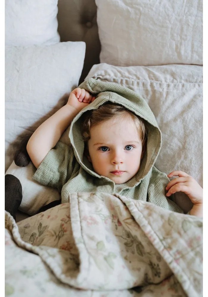 Nature zöld len gyerek fürdőköpeny, méret: 122 - 128 - Linen Tales