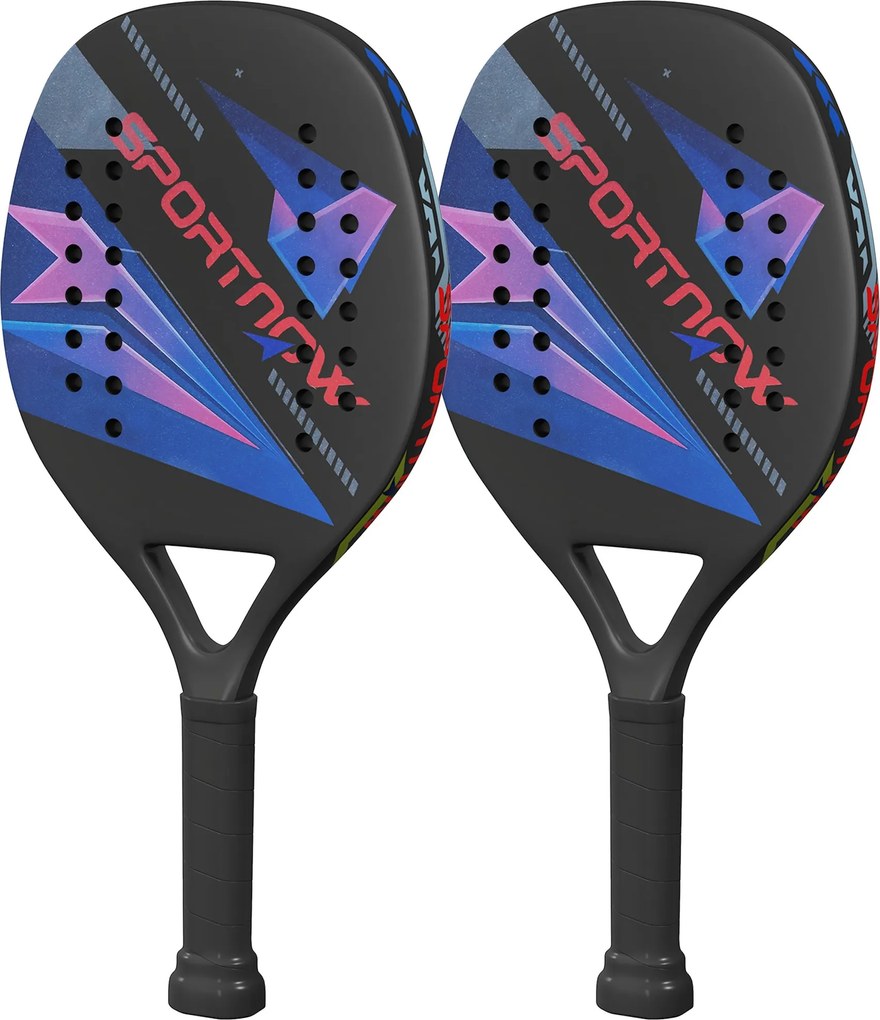 SPORTNOW Strand Tenisz Ütő Szett 2 Ütővel és 2 Labdával Könnyű, Tartós Strand Ütők Táskával Csúszásmentes Fogással Kerthez, Tengerhez, Strandhoz Szaba