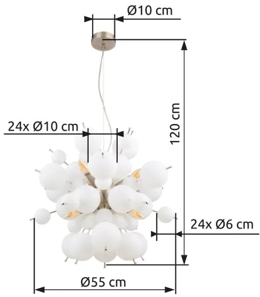 Globo 15633HO - Csillár zsinóron UDO 6xE14/25W/230V átm. 55 cm fehér