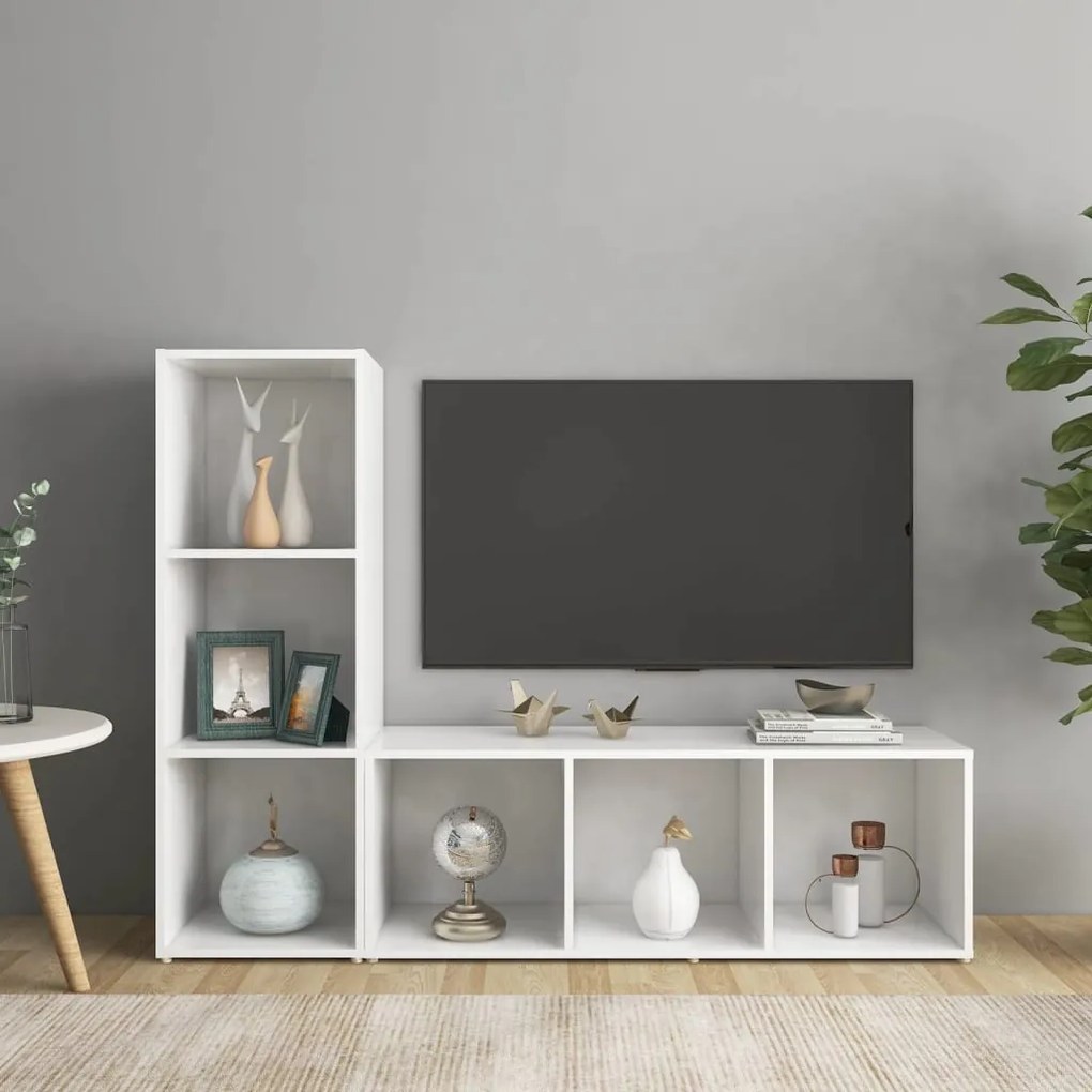 2 db fehér szerelt fa TV-szekrény 107 x 35 x 37 cm