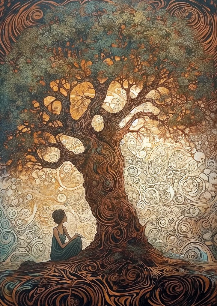Nő az élet fájánál poszter - 60x80 cm, Fekete paszpartuval