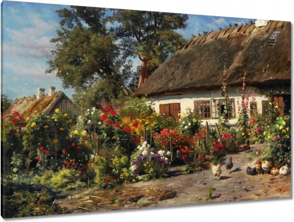 Festmények 120x80 Vidéki házikó virágokkal