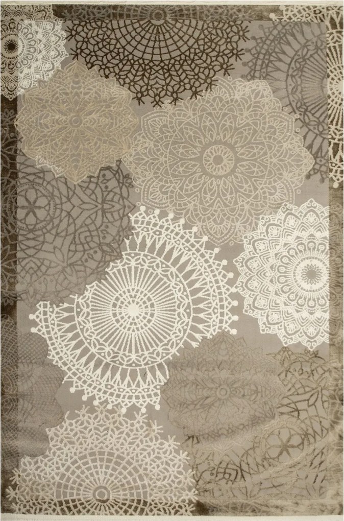 120x180 cm Kétszintes Rozettás Szőnyeg Kerekek Bézs Krém Barna