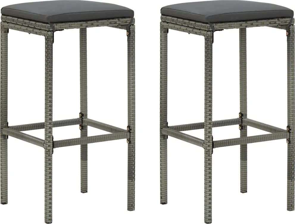 vidaXL 2 db szürke polyrattan bárszék párnával