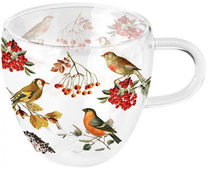 Őszi madárkák duplafalú borosilicate üveg csésze 0,25l