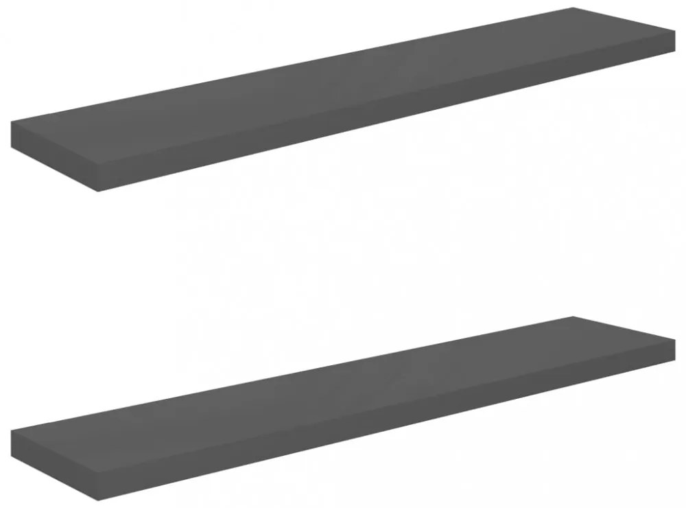 2 db magasfényű szürke MDF lebegő fali polc 120 x 23,5 x 3,8 cm