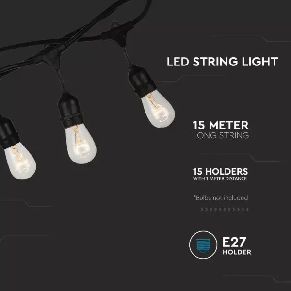 Kültéri STRING égősor 15 m 15×E27/25 W/230 V IP54