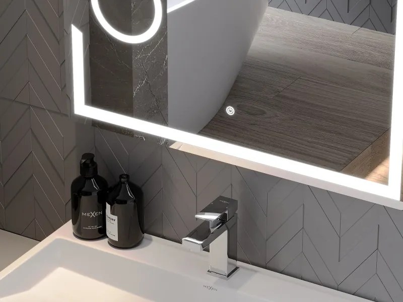 Mexen Onyx, LED fürdoszobai tükör háttérvilágítással és kozmetikai tükörrel 100x80 cm, 6000K, páramentesíto, 9813-100-080-611-00