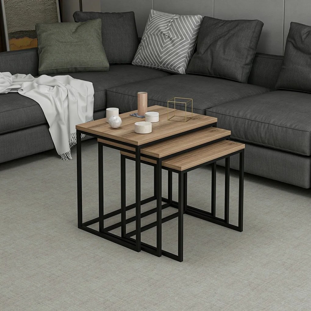 Evia Walnut tárolóasztal, 3 db