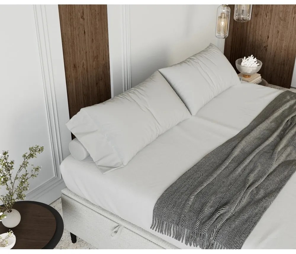 Krémszínű kárpitozott ágyneműtartós franciaágy 140x200 cm Tate – Maison de Rêve