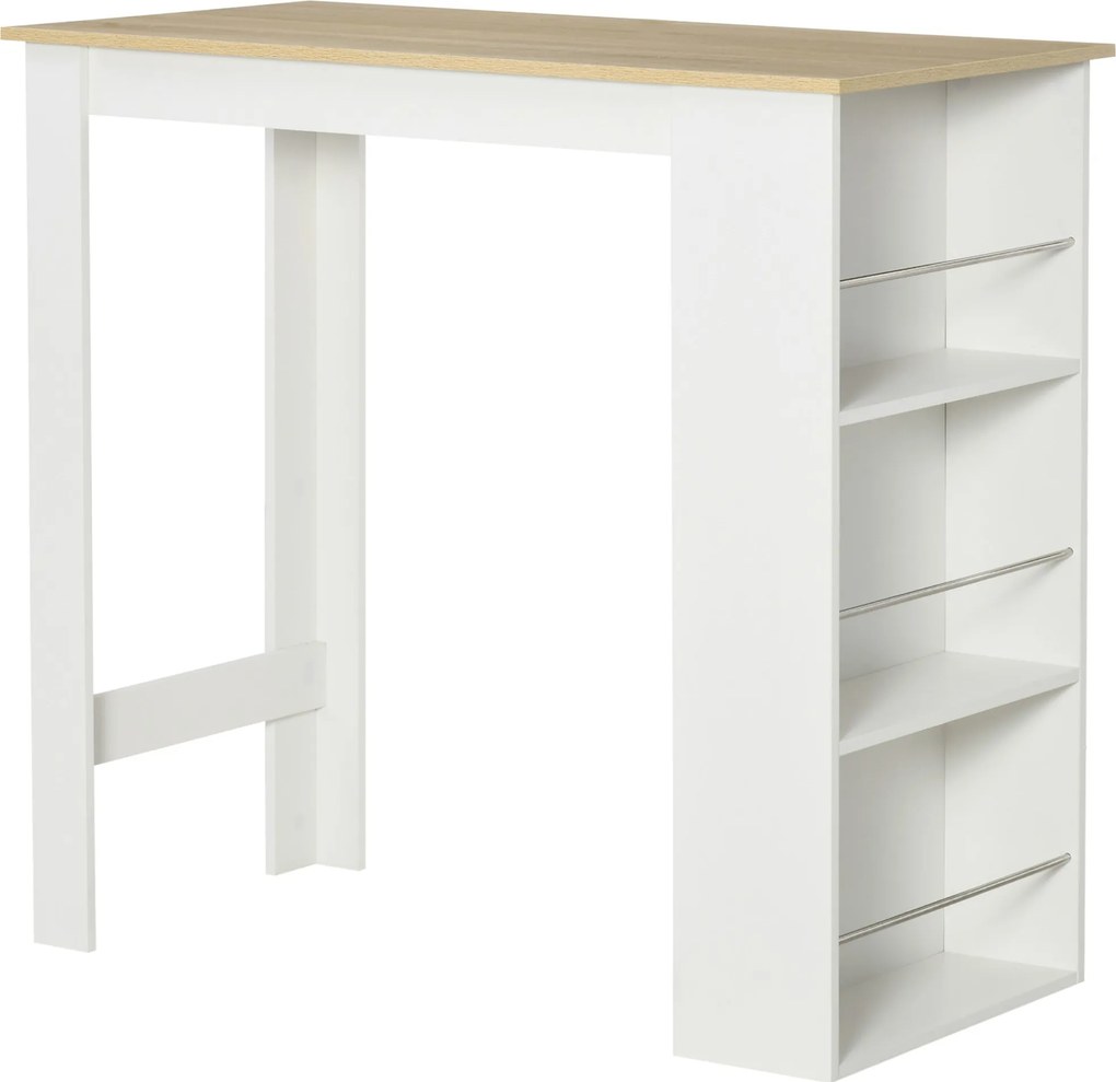 HOMCOM Bárasztal Bistro Asztal Étkező Asztal Magas Asztal 3 Oldalsó Polccal és Fából készült Kialakítás 50 kg Teherbírás 112x57x106 cm Fehér | Aosom