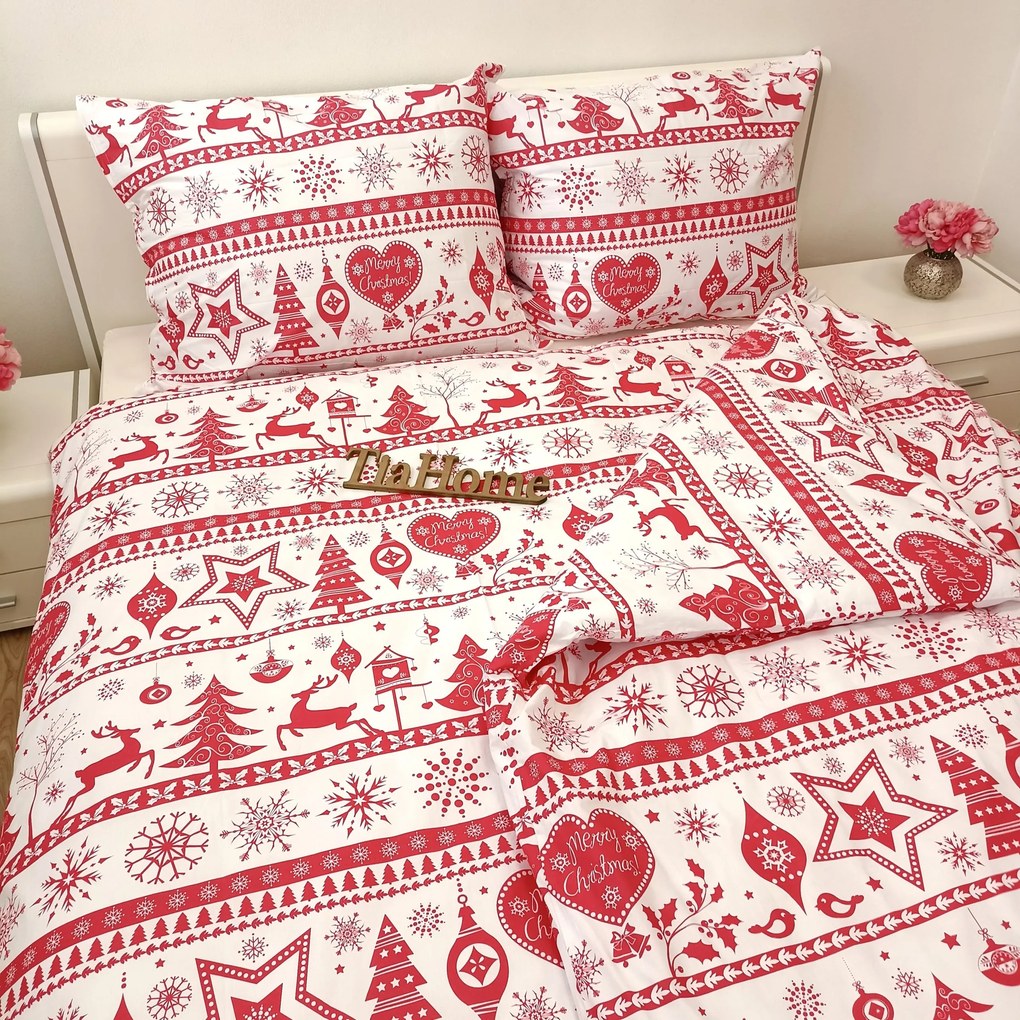Pamut ágyneműk Karácsonyi ágyneműk Christmas piros TiaHome - 1x Párna 90x70cm, 1x Paplan 140x200cm