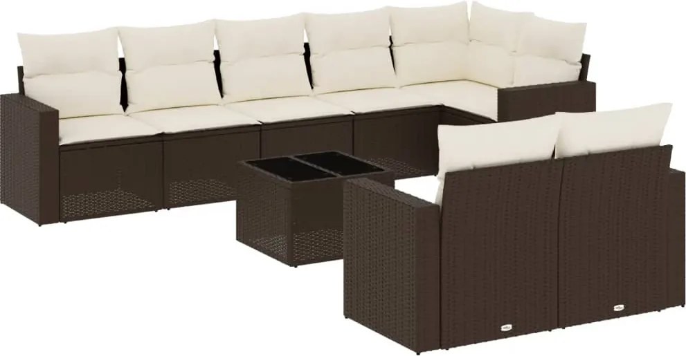 vidaXL 9 részes barna polyrattan kerti ülőgarnitúra párnákkal