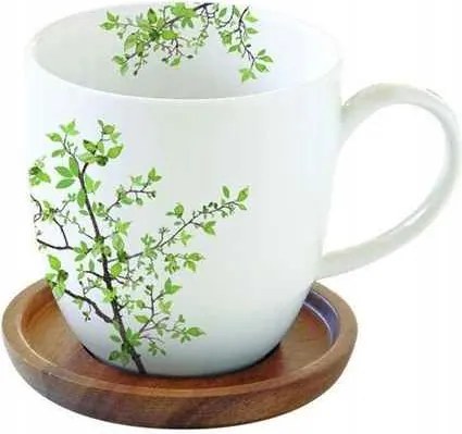 Porcelán Bögre állvány fedél Natura Zöld levelek