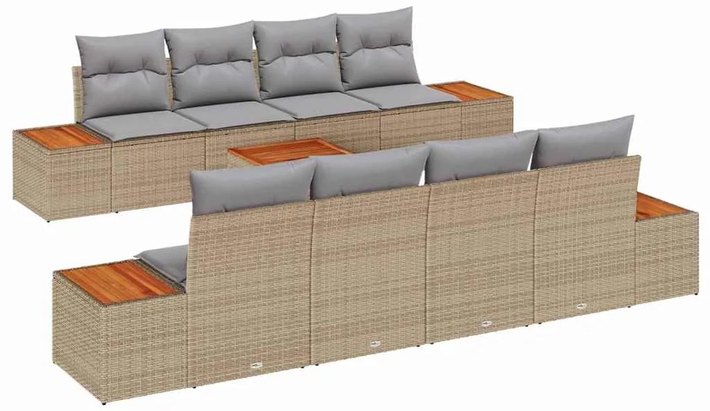 vidaXL Kerti Kanapé Szett párnával 9 pcs Bézs Poli rattan