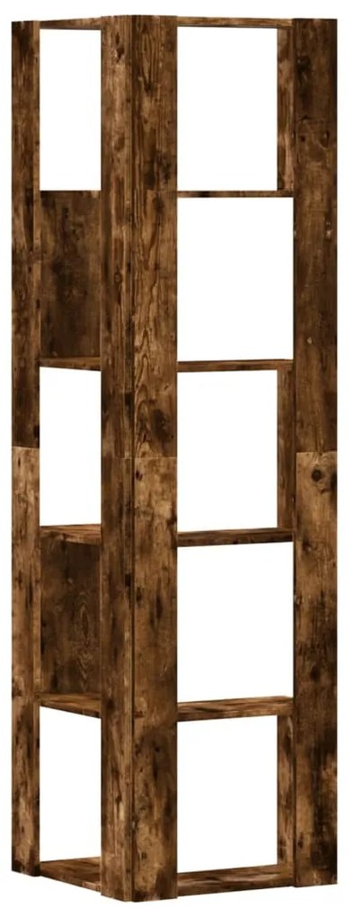 5 szintes füstös tölgy szerelt fa sarok könyvespolc 50x50x179cm
