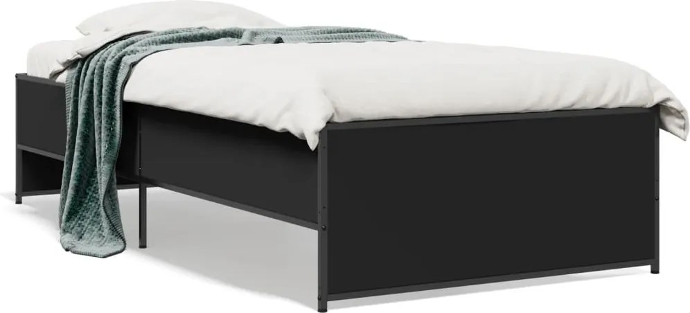 vidaXL fekete szerelt fa és fém ágykeret 75 x 190 cm
