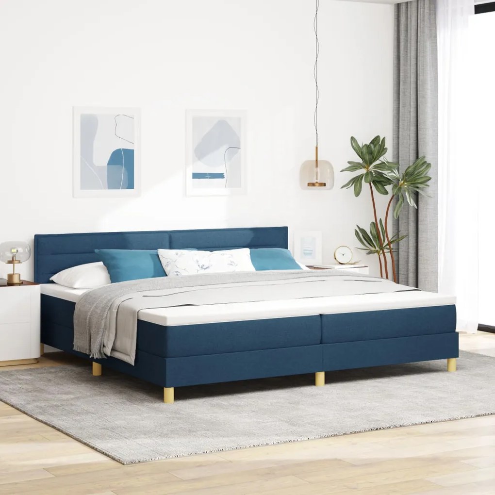 Box Spring Ágy Matraccal Kék 200x200 cm Szövet