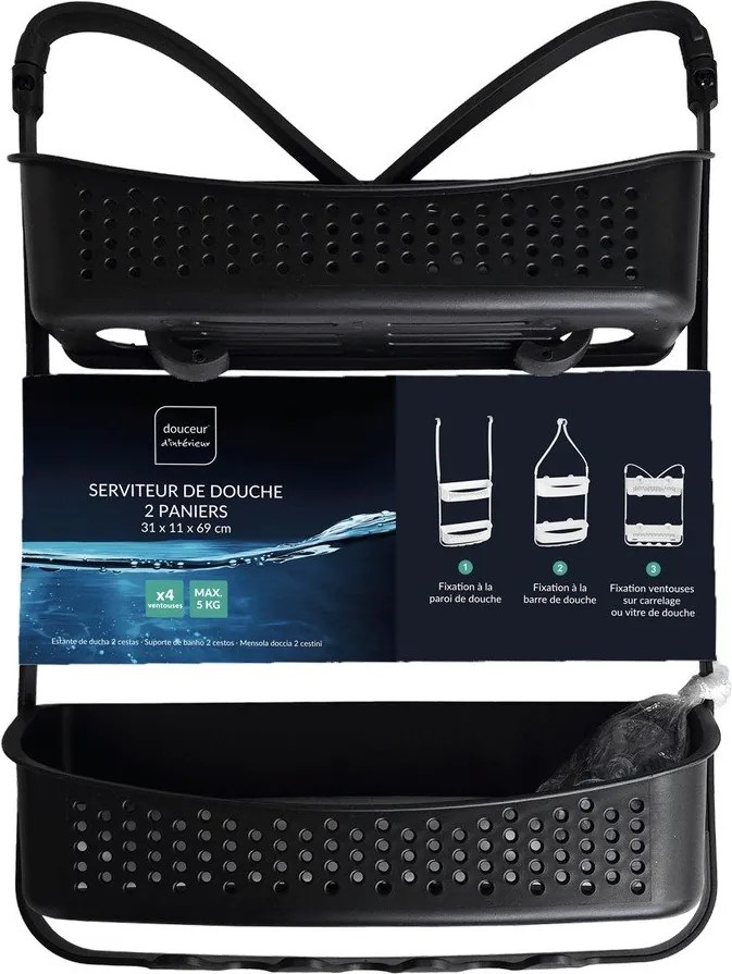 Matt fekete függő műanyag fürdőszobai polc Vesper – douceur d'intérieur