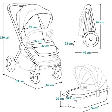 Lionelo - 3 az 1-ben kombinált babakocsi MIKA PLUS Grey Stone