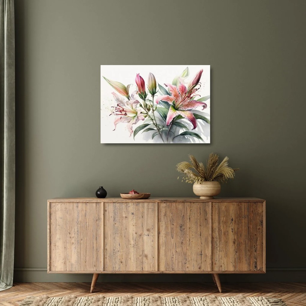 Üveg kép - Liliomok, illusztrációk (70x50 cm)