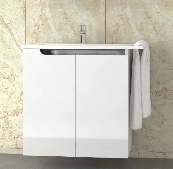 Piramida EURIDIKA fali /álló fürdőszobabútor - műmárvány mosdóval - 2 ajtós - 82 x 73 x 46 cm