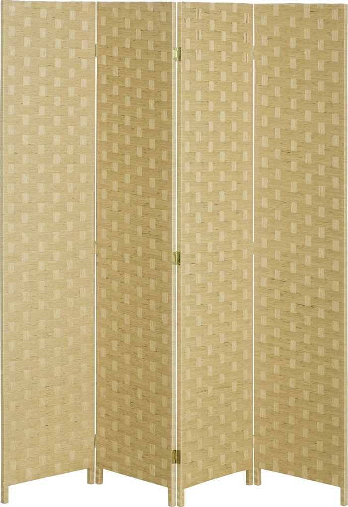 HOMCOM 4 Paneles Szobaelválasztó 159.5x169.5 cm Összecsukható Partíció Papírzsinór Dekorációval Hálószobába és Nappaliba Barna | Aosom