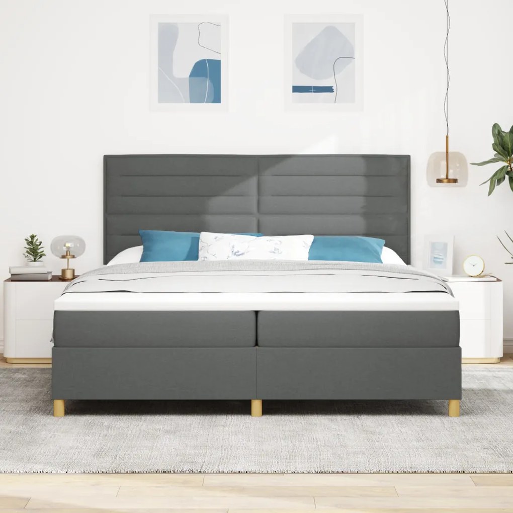 Boxspring Ágy Mattal és LED Delux Szürke 200x200 cm Szövet