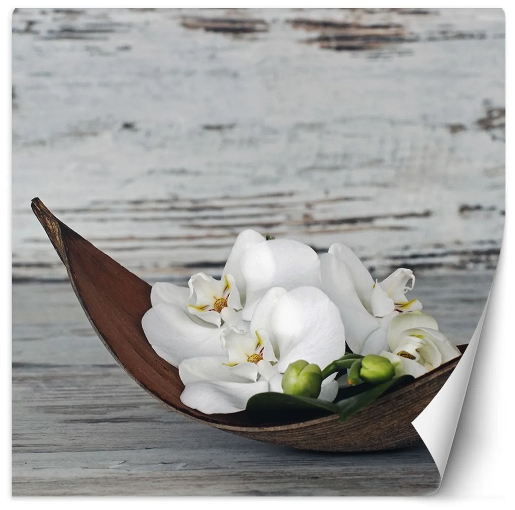 Gario Fotótapéta Fehér orchidea virágai egy régi tábla hátterén Anyag: Vlies, Méret: 300 x 300 cm
