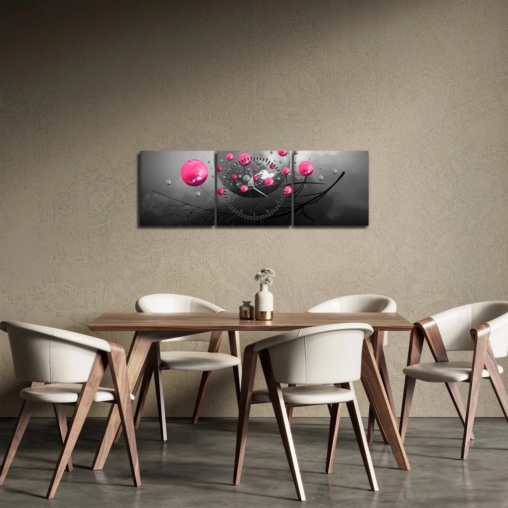Rózsaszín absztrakt gömbök képe (órával) (90x30 cm)