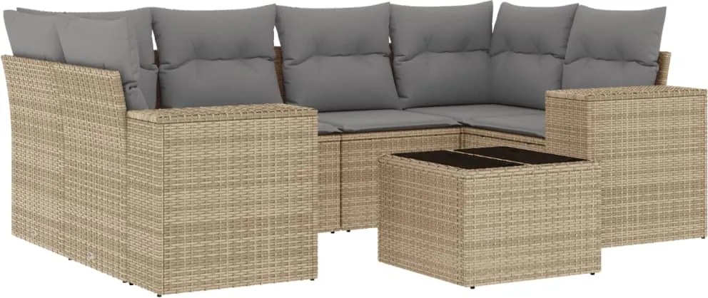 vidaXL 7 részes bézs polyrattan kerti ülőgarnitúra párnákkal