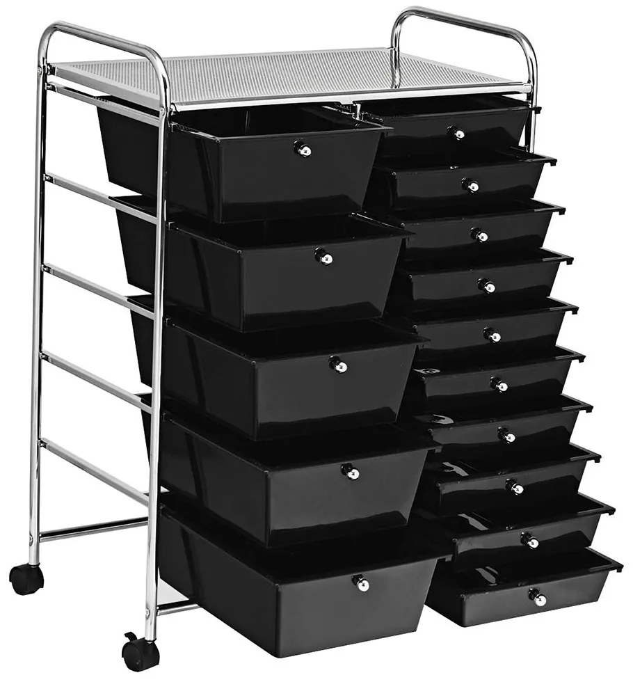 Gurulós tárolókocsi 15 fiókos, több színben-fekete