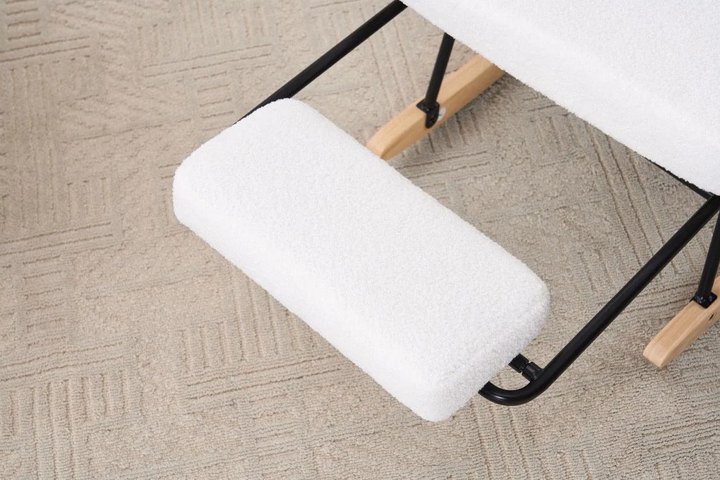 Hintaszék fa lábakkal, plüss szövettel, 4 fokozatban állítható háttámlával, fehér