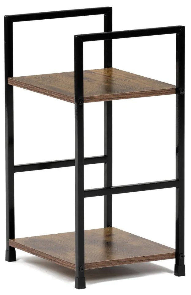 Bibliotecă, 2 rafturi, decor lemn vintage, MDF, lac negru