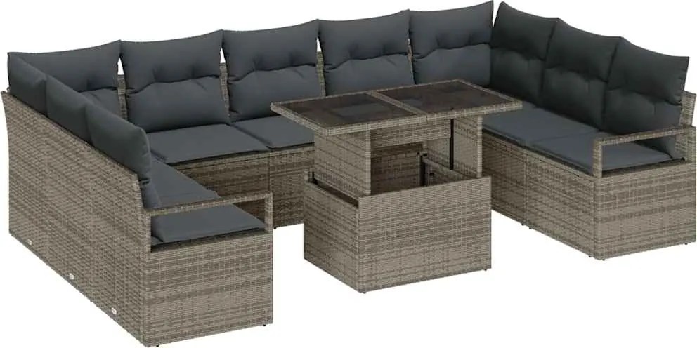 vidaXL Kerti Kanapé Szett tárolóval 10 pcs Szürke Poli rattan