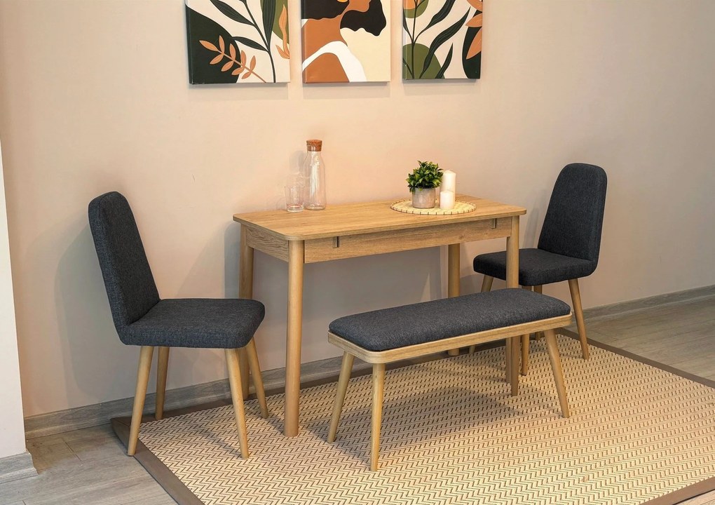 Étkezőgarnitúra(Kihúzható asztal, szék) (6 db) Vina Mini 03 1053 - Tölgy, Antracit