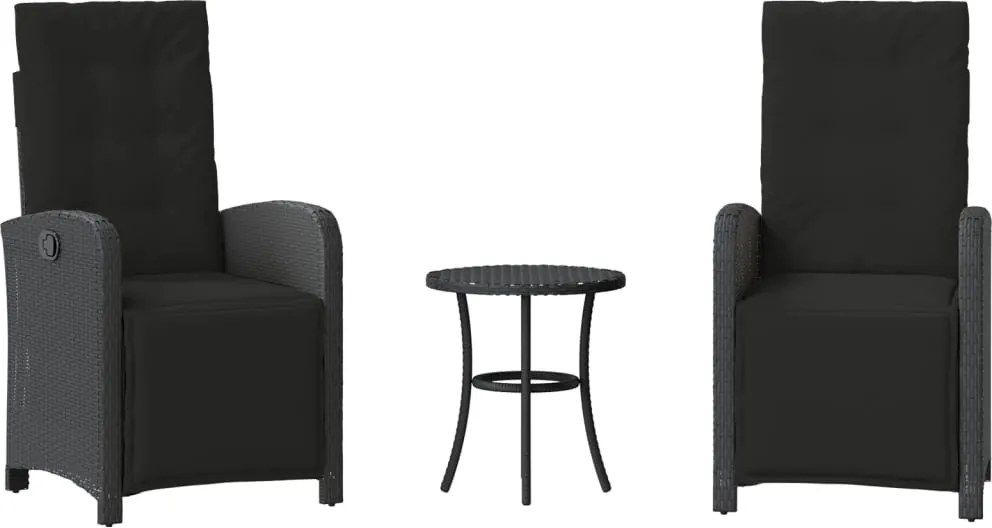 vidaXL 3 részes fekete polyrattan bisztrógarnitúra párnával