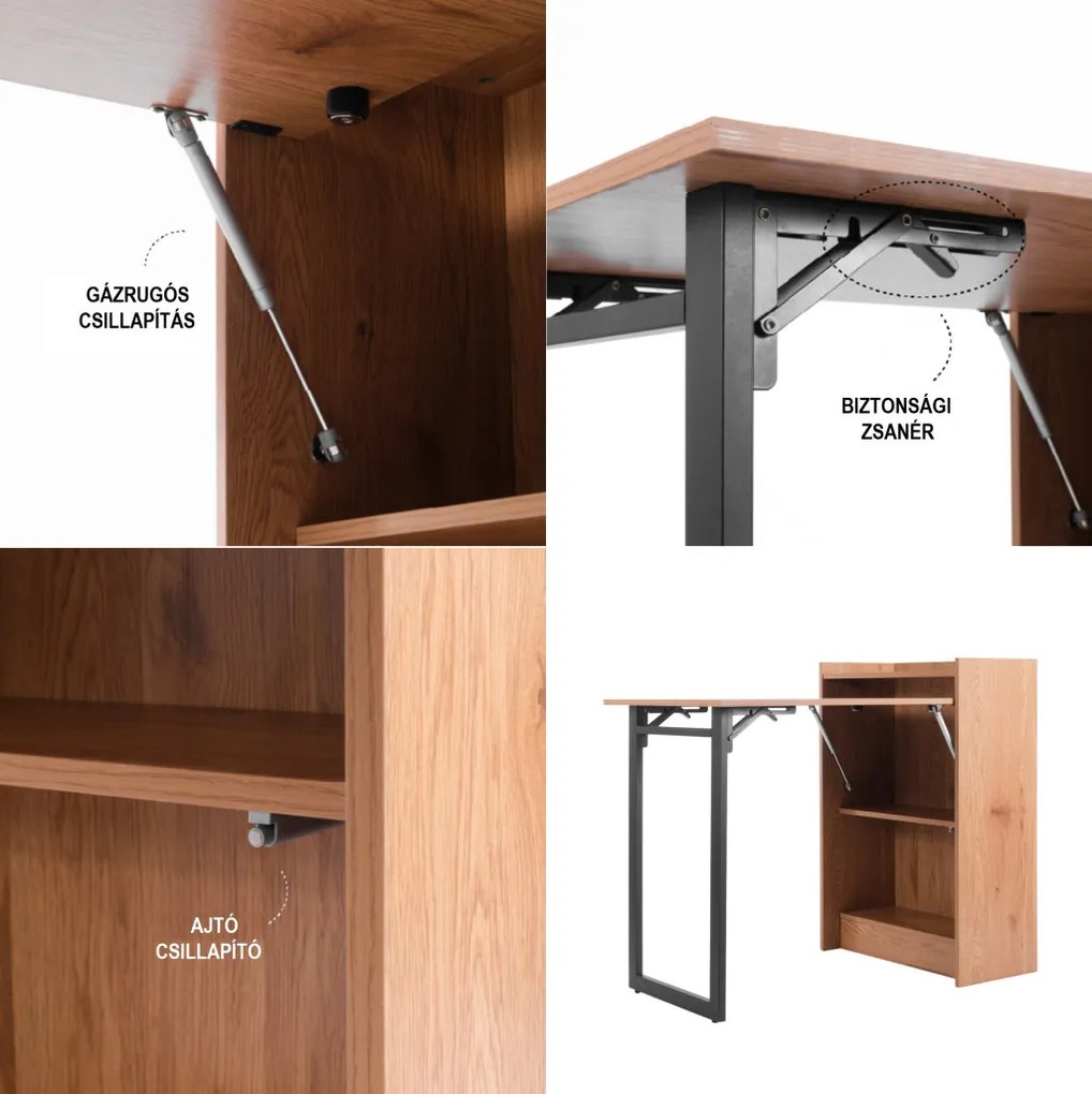 Összecsukható polcos íróasztal / számítógépasztal 102×58 cm, masszív kialakítással, aranytölgy – Intenso Home