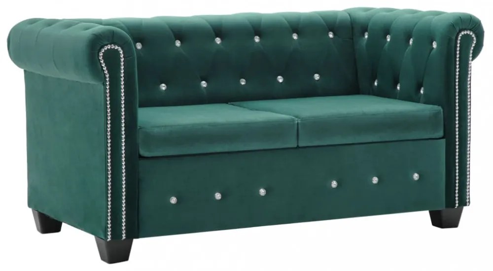 Zöld 2 személyes bársony chesterfield kanapé 146 x 75 x 72 cm